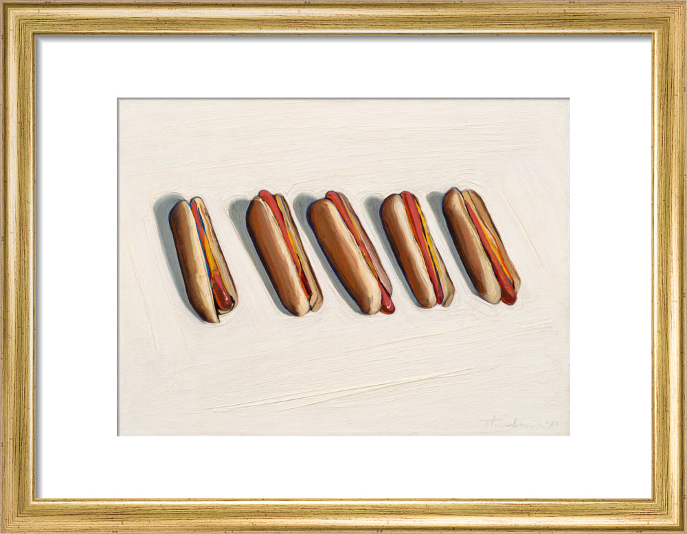 Five Hot Dogs (art print, small, gold)