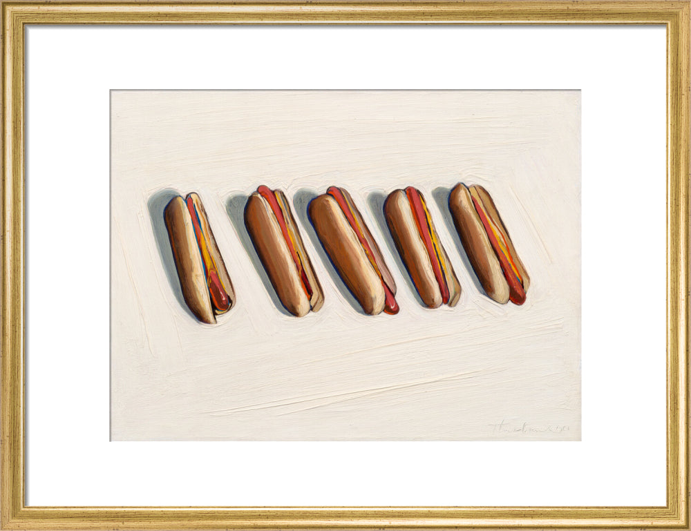 Five Hot Dogs (art print, medium, gold)
