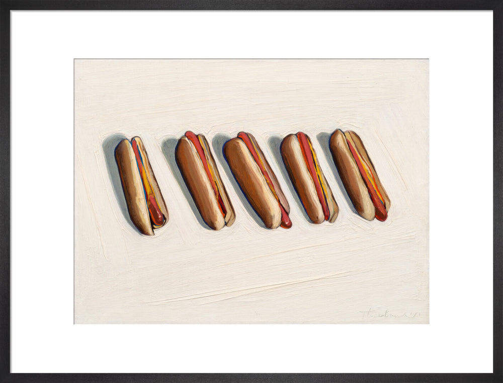 Five Hot Dogs (art print, large, black)