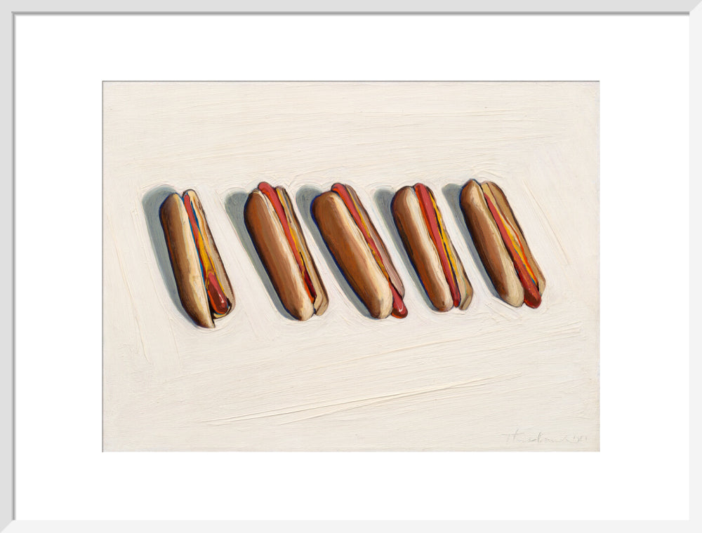 Five Hot Dogs (art print, large, white)