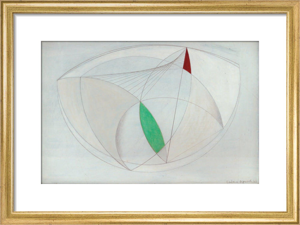 Curved Forms with Green (art print, small, gold)