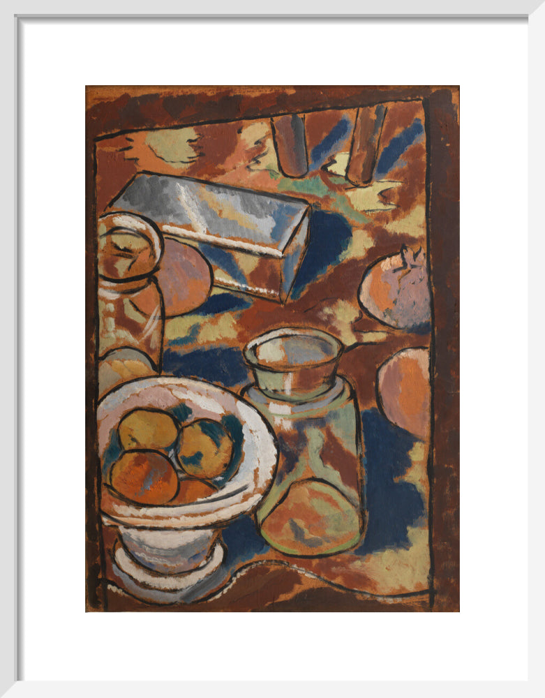 Still Life with Glass Jar and Silver Box (art print, small, white)