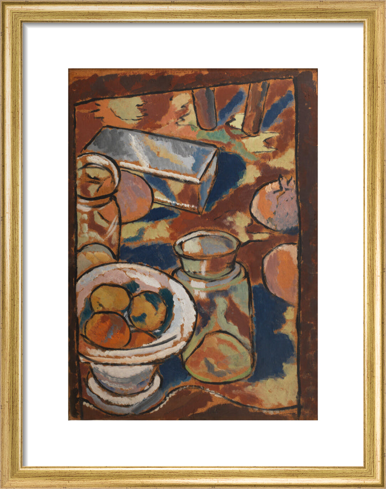 Still Life with Glass Jar and Silver Box (art print, small, gold)