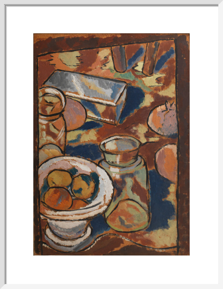 Still Life with Glass Jar and Silver Box (art print, medium, white)