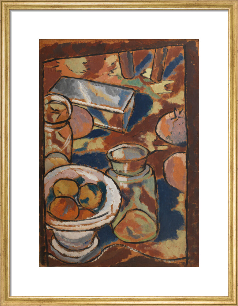 Still Life with Glass Jar and Silver Box (art print, medium, gold)
