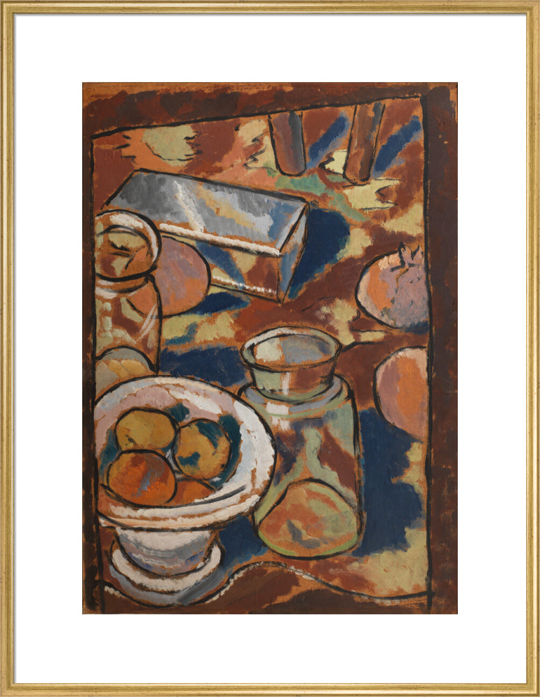 Still Life with Glass Jar and Silver Box (art print, extra large, gold)