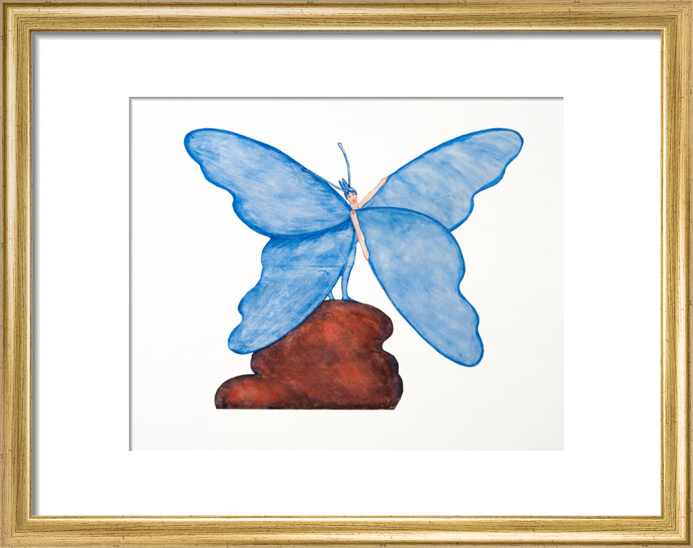 Toy design – Blue Butterfly Dance (art print, small, gold)