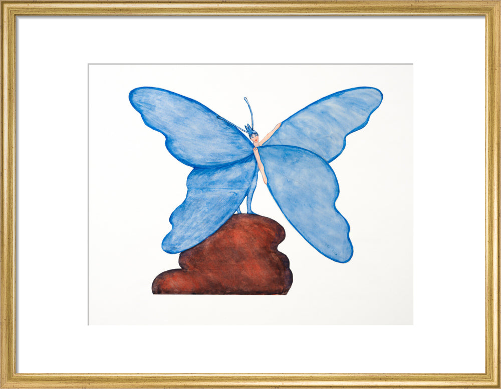 Toy design – Blue Butterfly Dance (art print, medium, gold)