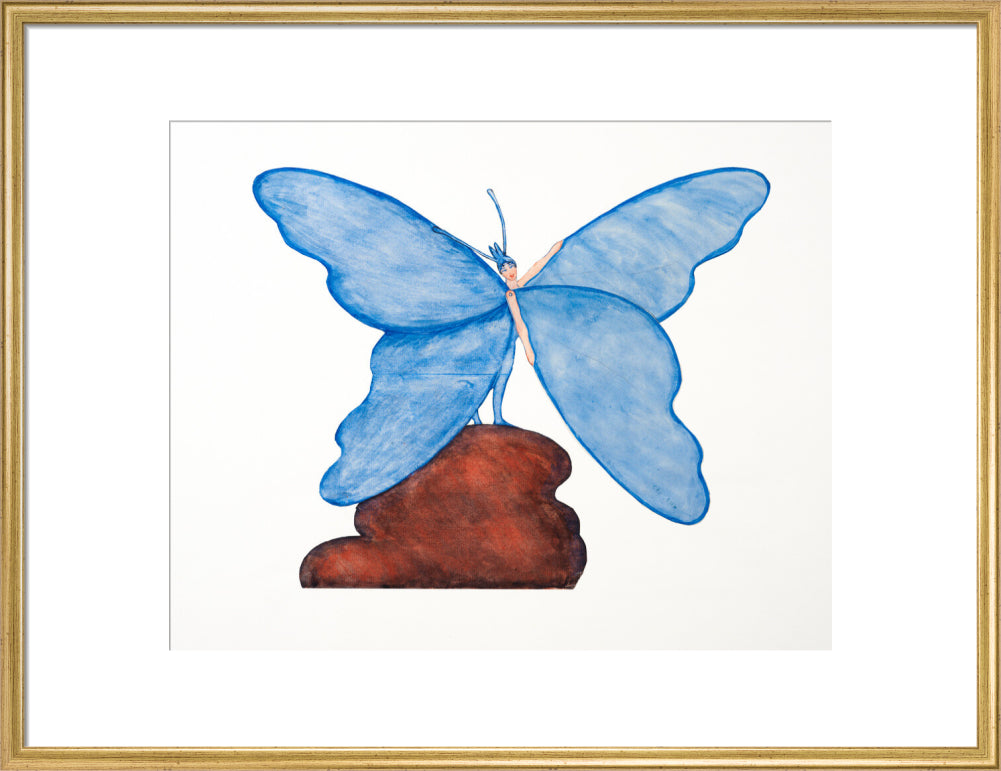 Toy design – Blue Butterfly Dance (art print, large, gold)