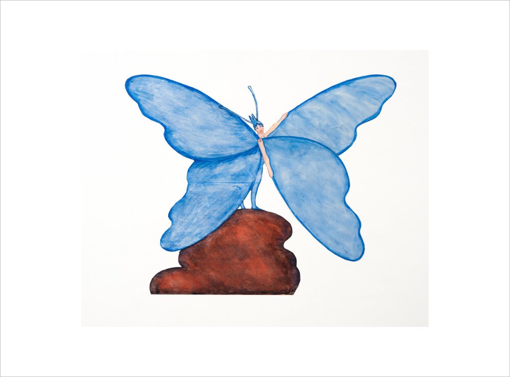 Toy design – Blue Butterfly Dance (art print, small, unframed)