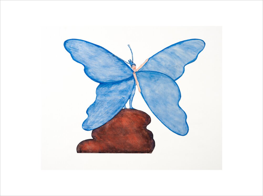 Toy design – Blue Butterfly Dance (art print, large, unframed)