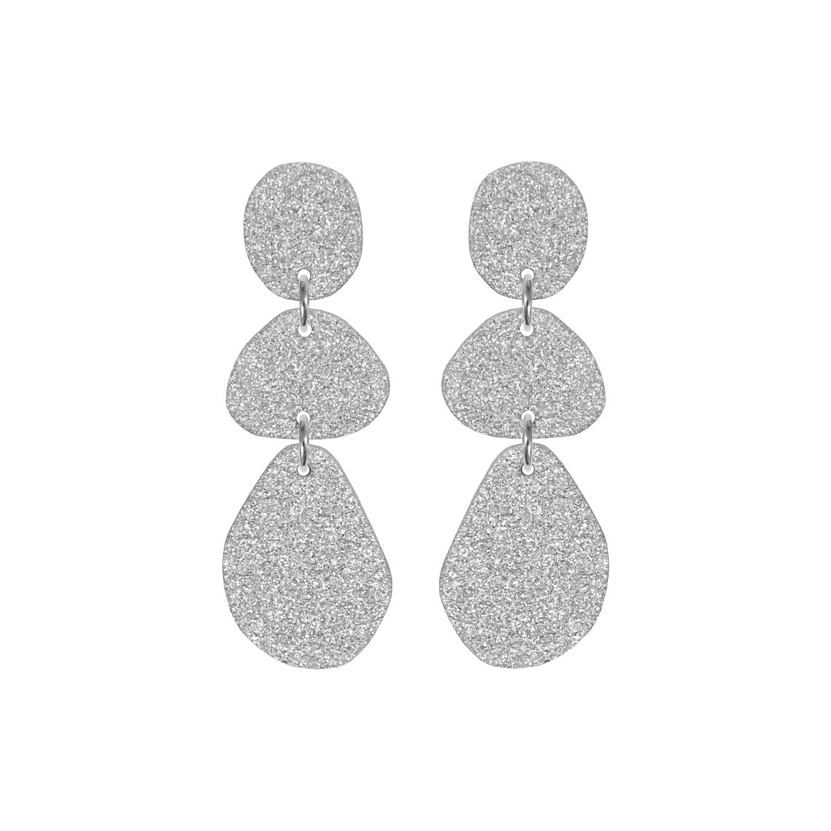 Triple Glitter Drop Earrings Silver
