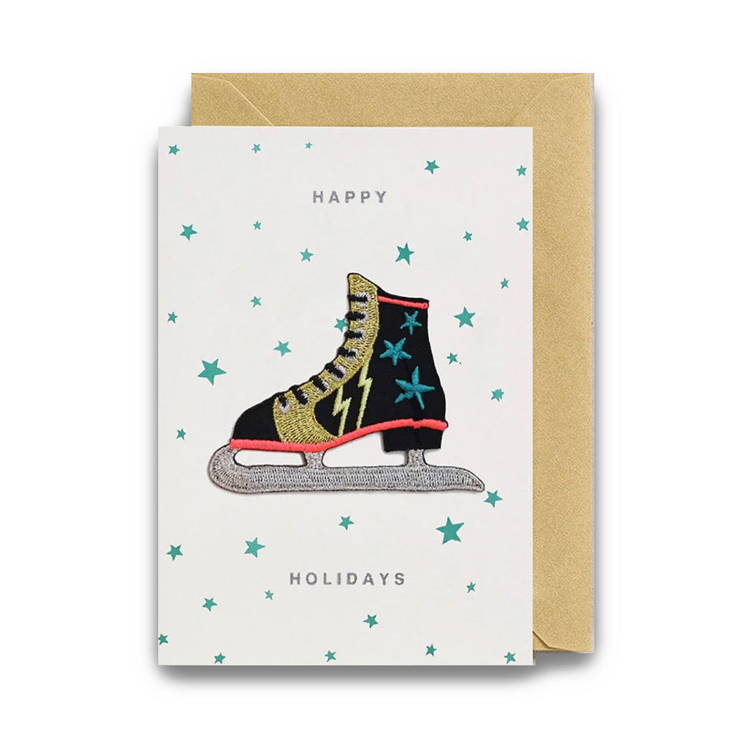 Greetings Card Ice Skate Iron on Patch
