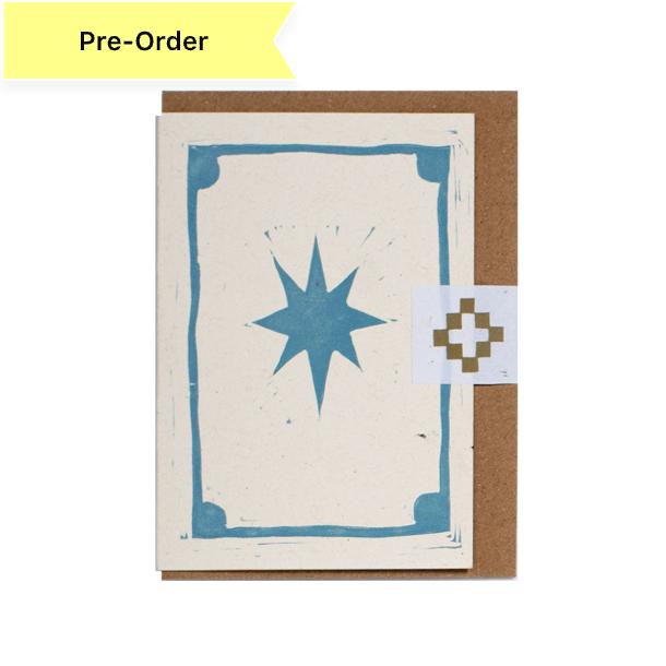 Card Lino Print Christmas Shrine Blue Star