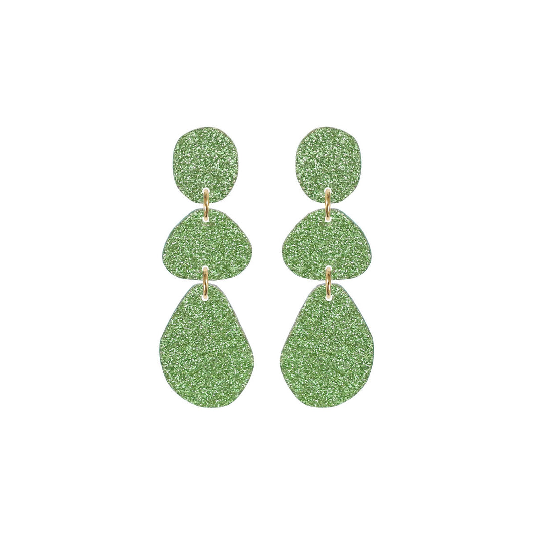 Triple Glitter Drop Earrings Green