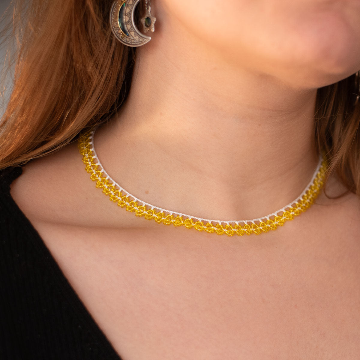 Necklace Crochet Yellow and White