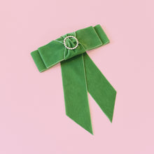 Load image into Gallery viewer, Velvet Bow Barrette Green

